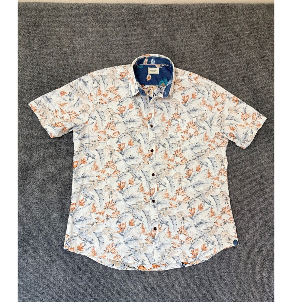 7Diamonds Shifting Sands Floral Leaf Print Button Down Shirt XXL White Orange